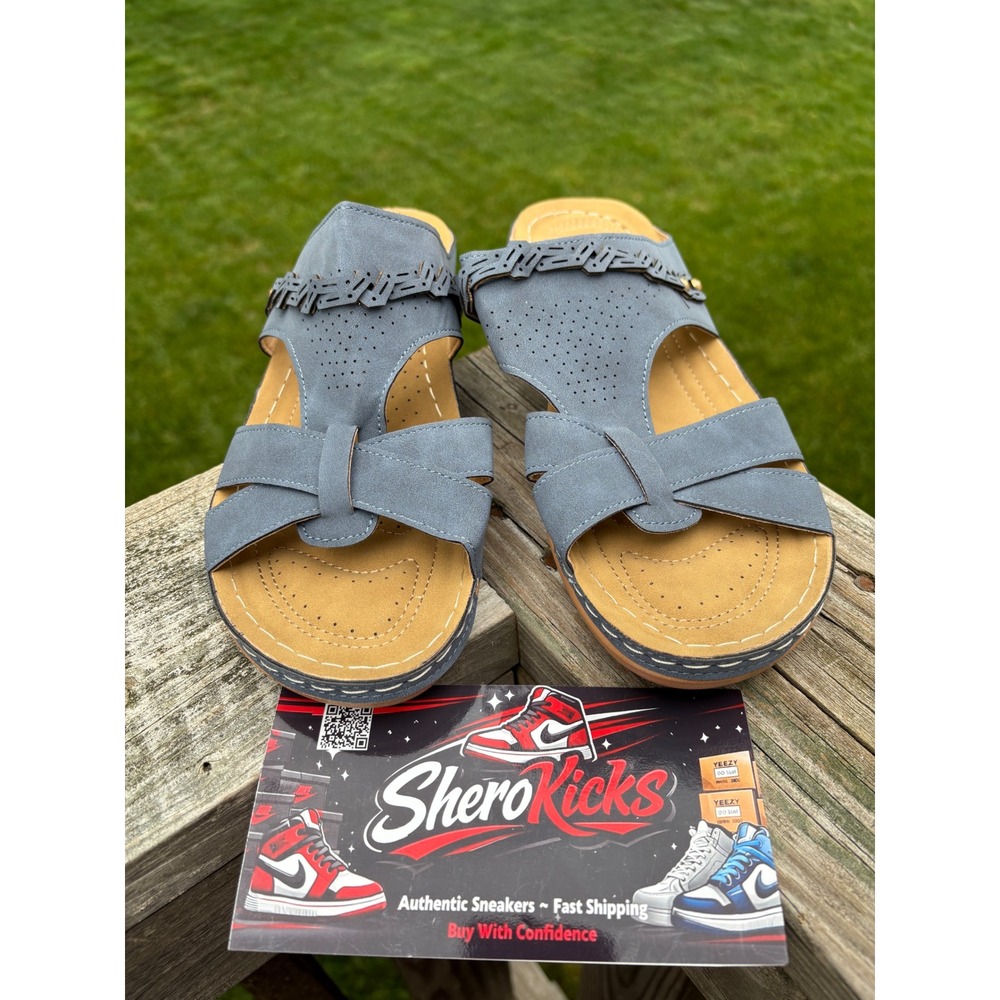 Womens Blue Faux Suede Slide Sandals Comfort Cushioned Mules Size 43, 11.5-12 US